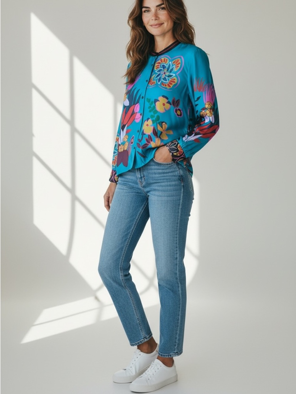 NWT Johnny Was Jade Blue Green JACQUELINE BUTTON DOWN SHIRT HOUSE OF FLORES Sz S - Picture 13 of 13